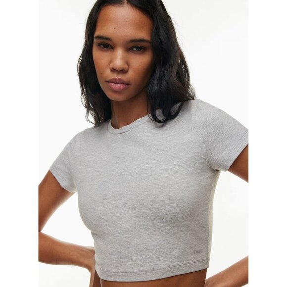 Aritzia TNA Hold-It Ortiz Grey Cotton Jersey Cropped Crew Neck T-Shirt, Size M - Picture 12 of 16